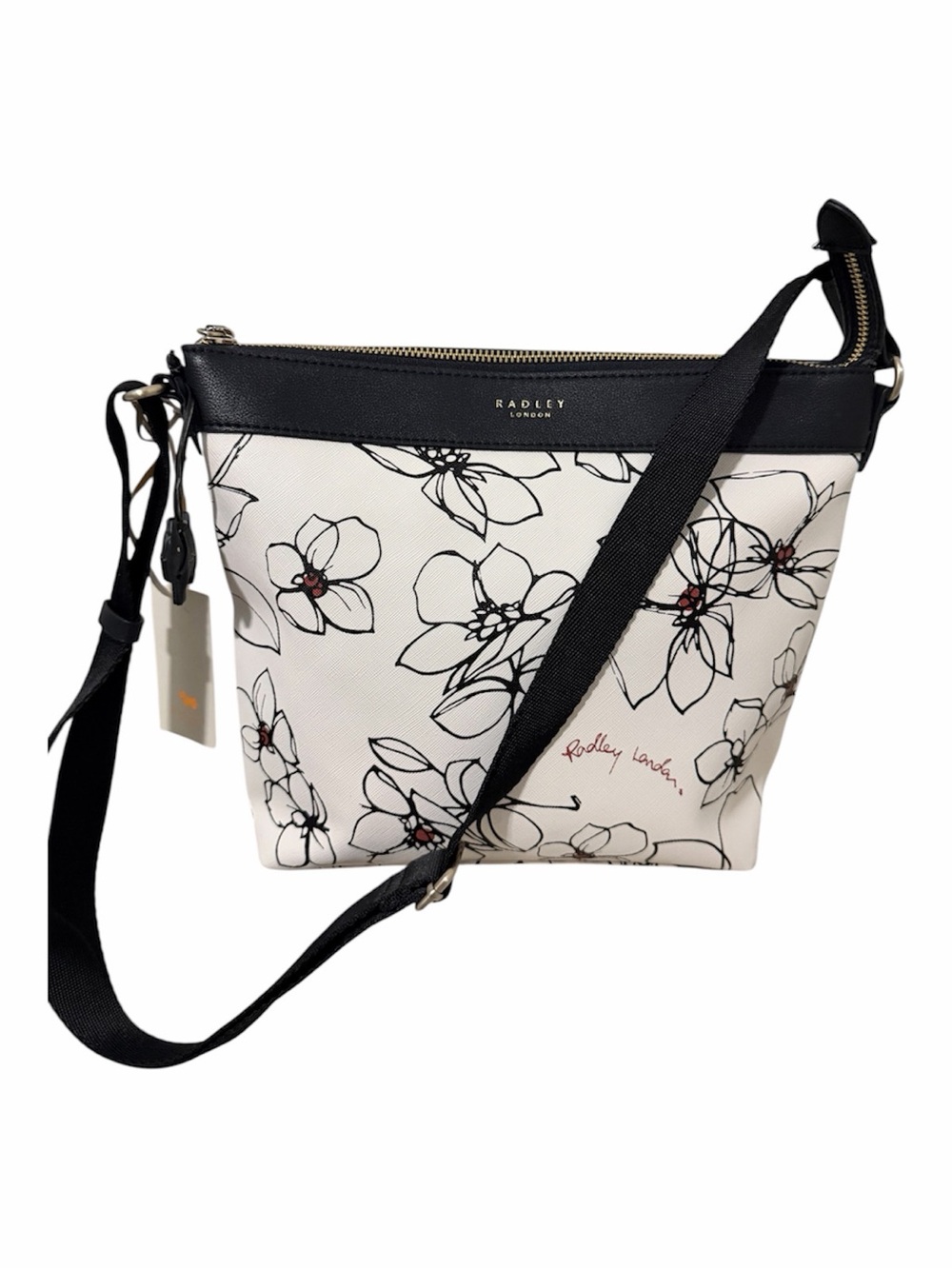 NWT Radley London floral chalk linear sketchy spring summer white purse